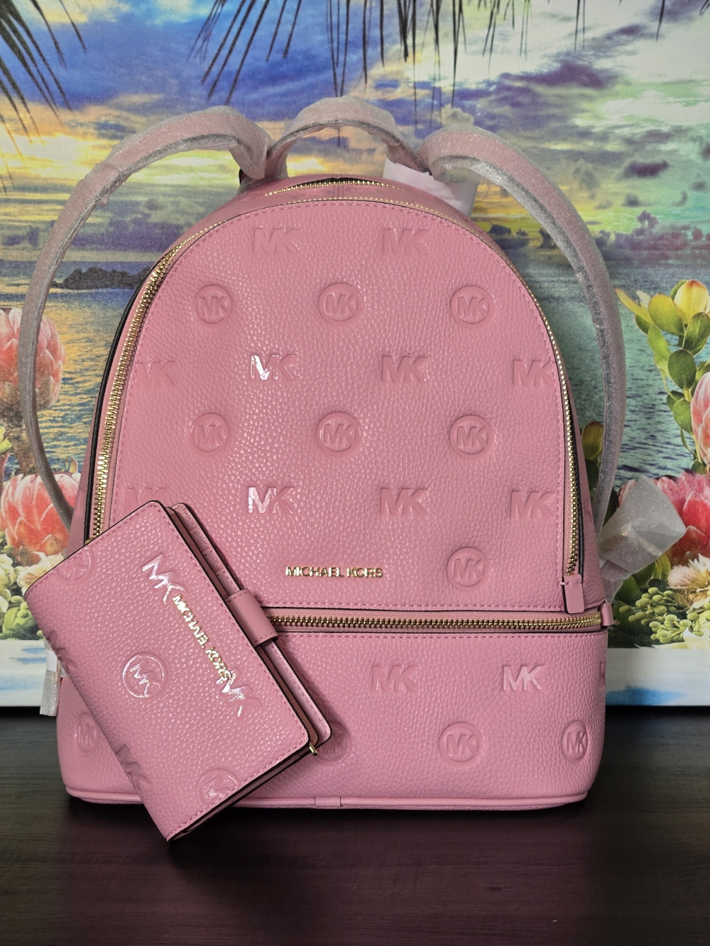 Michael Kors Rhea Debossed Backpack And Wallet